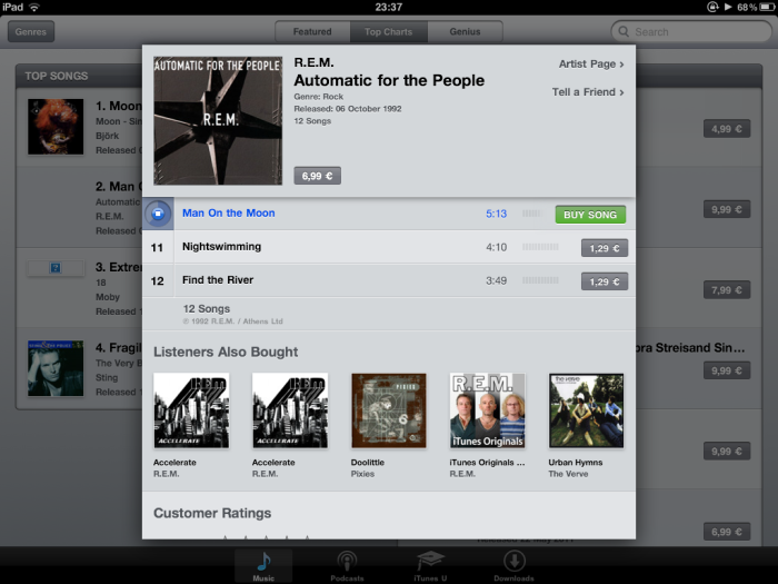 Nákup hudby v iTunes na iPadu