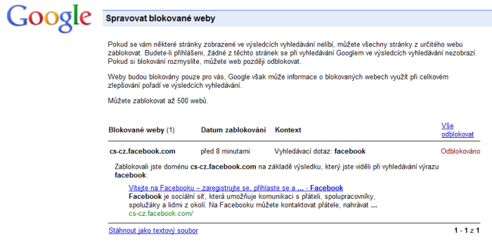Google Blocked Sites