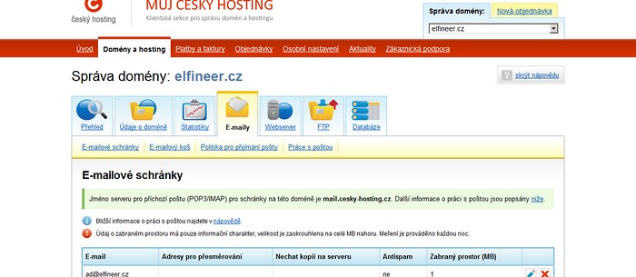 Český hosting: nová administrace