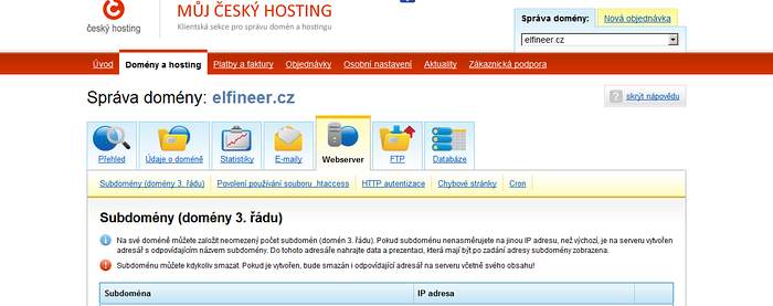 Český hosting: nová administrace