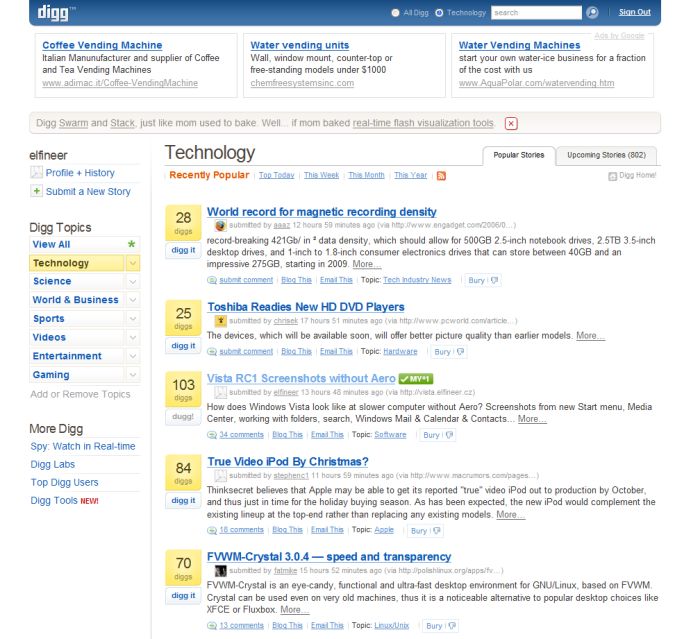 Technology stránka s Vista webem