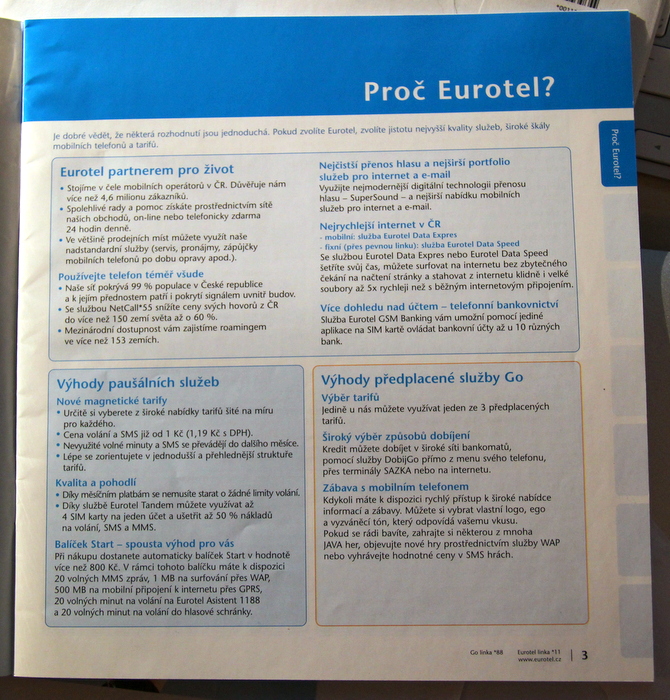 Eurotel leták z roku 2005
