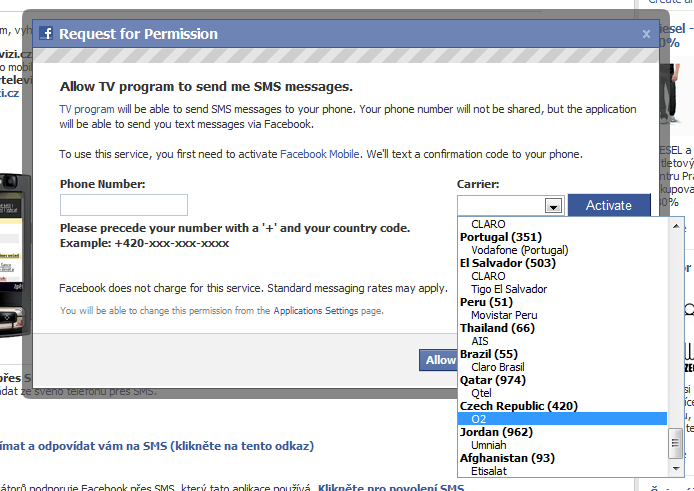 Facebook SMS API
