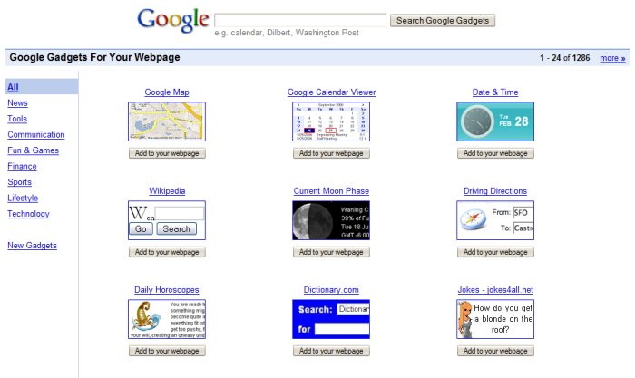 Google gadgety pro web