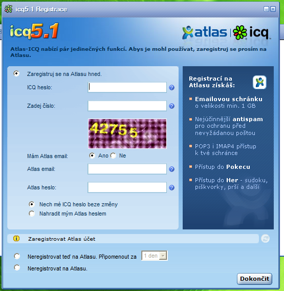 Registrace do Atlasu v ICQ