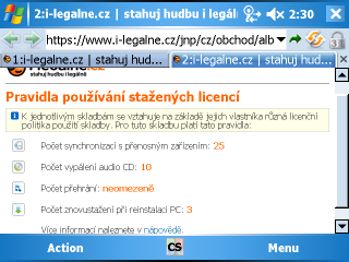 Nákup písničky z i-legálně.cz přes PDA