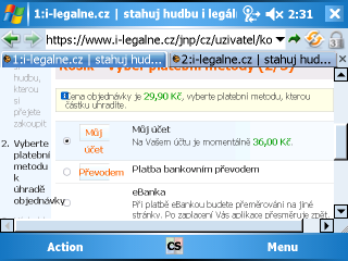 Nákup písničky z i-legálně.cz přes PDA
