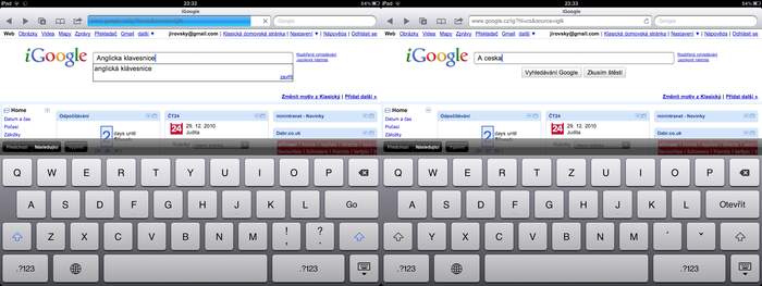 iPad: porovnání české a anglické klávesnice
