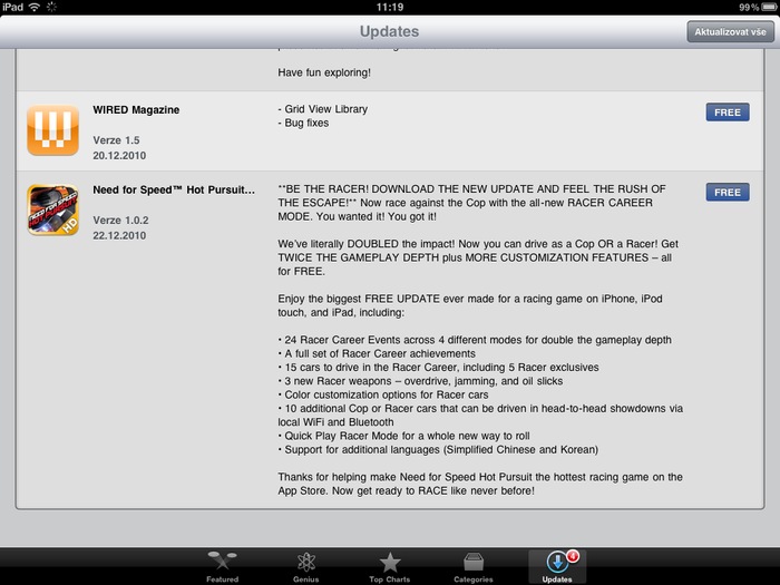 iPad: update přes AppStore