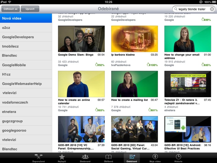 YouTube na iPadu