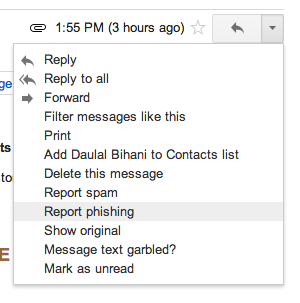 Gmail - nahlášení phishingu