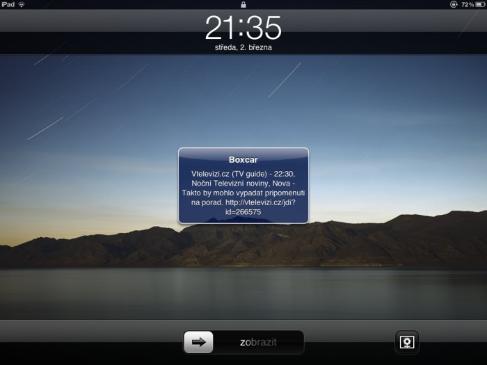 Příklad push notifikace na iPadu