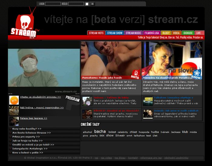 Hlavní stránka Stream.cz