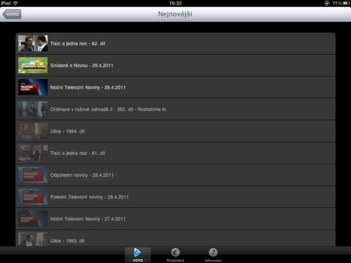 Videoarchiv TV Nova na iPadu