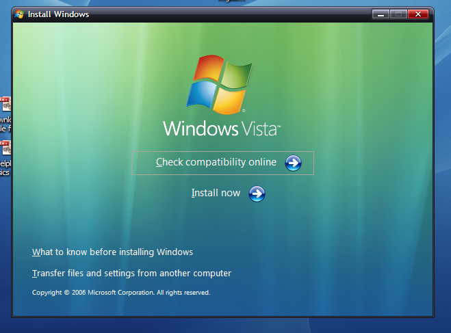 Instalační okno Windows Vista RC1 pod XP
