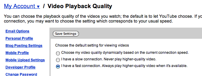 Nastavení vyšší kvality přehrávání YouTube videí