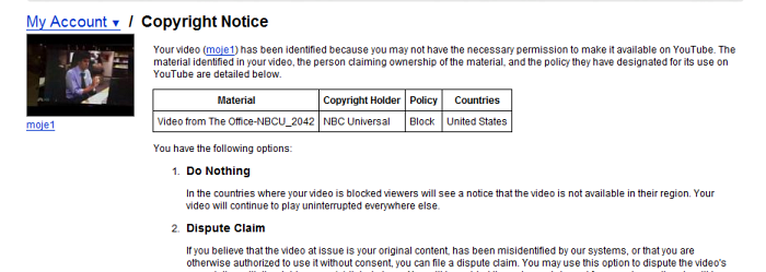 Copyright info (YouTube)