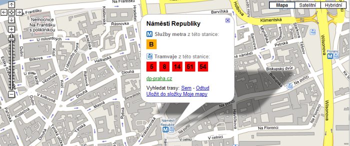 Zastávky pražské MHD v Google Maps